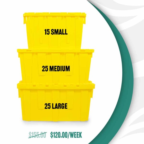 Yellow reusable box bundle available for rent from Banana Box